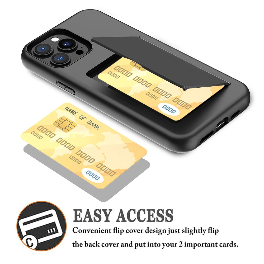Rugged Dual-Layer iPhone Case with Hidden 3 Cards Slot