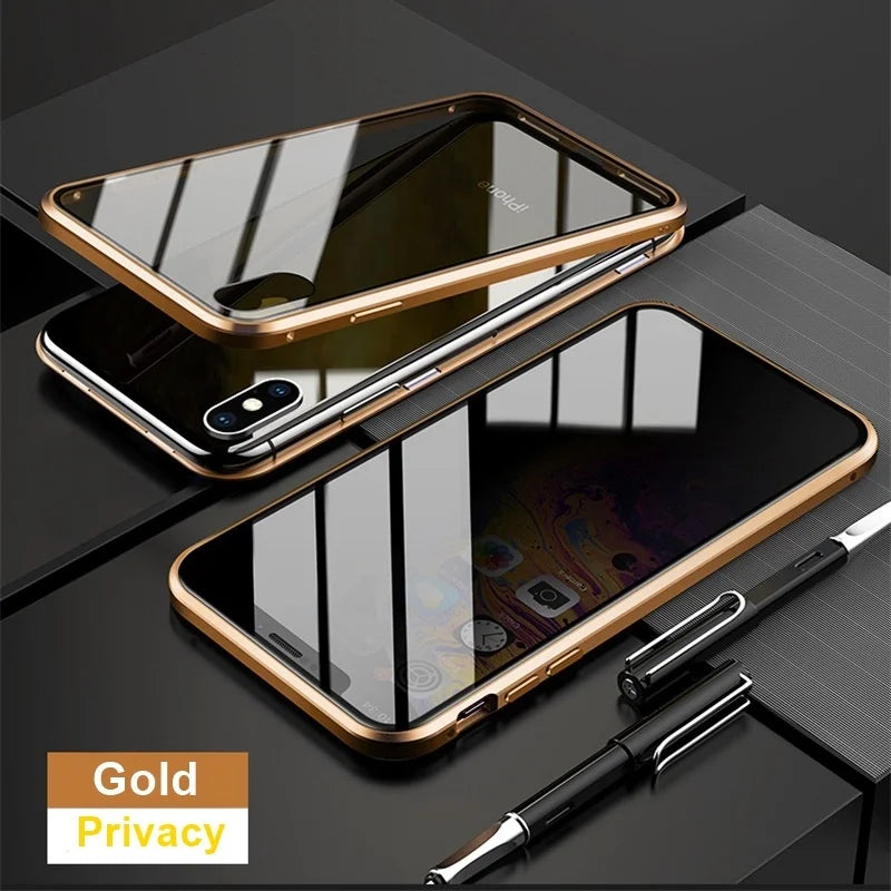 Privacy Magnetic Case For iPhone Magnetic Tempered Glass 360 Protective Cover