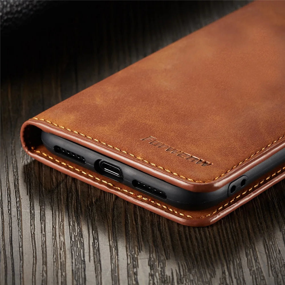 Thin Suede Leather Wallet Case for iPhone Flip Cover Strong Magnet