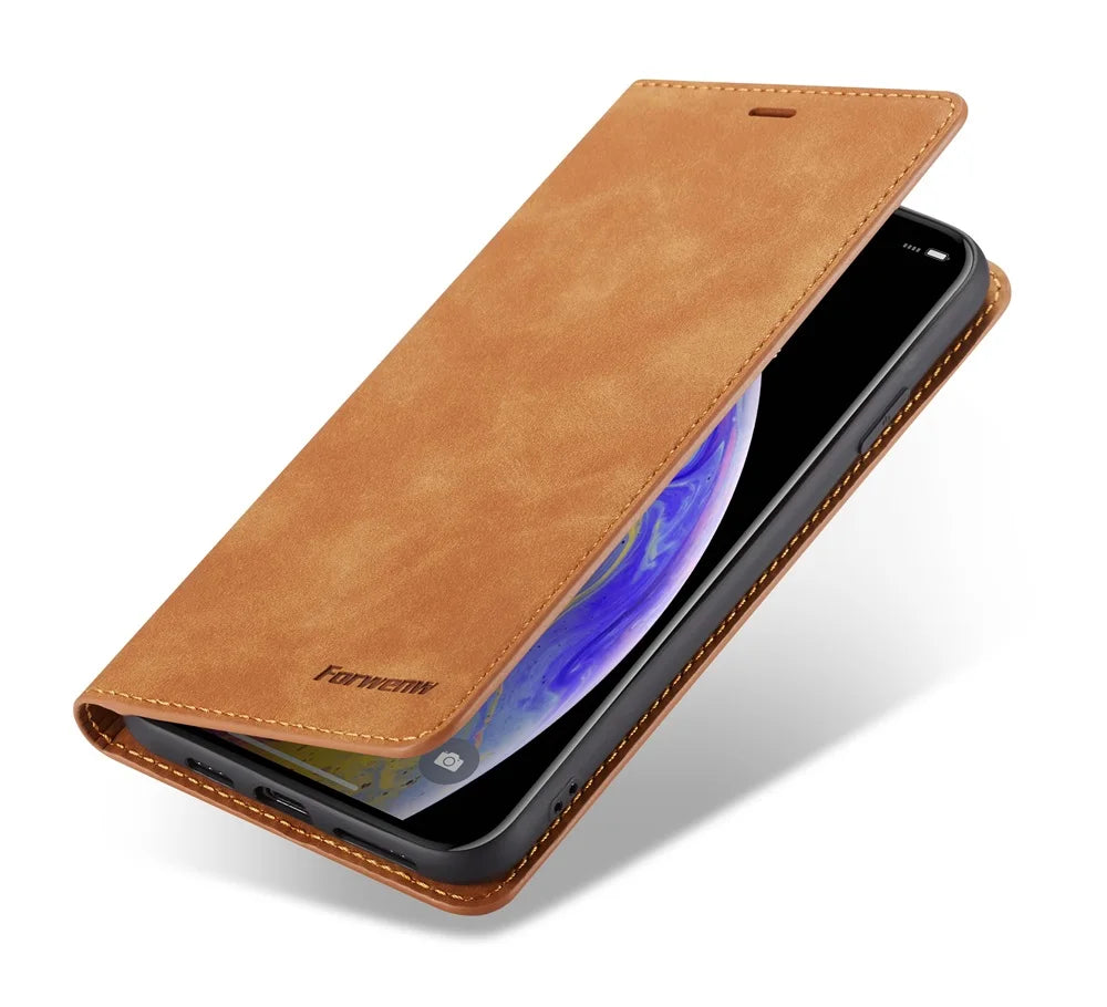 Thin Suede Leather Wallet Case for iPhone Flip Cover Strong Magnet