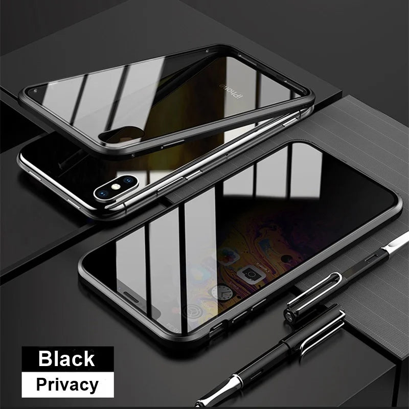 Privacy Magnetic Case For iPhone Magnetic Tempered Glass 360 Protective Cover