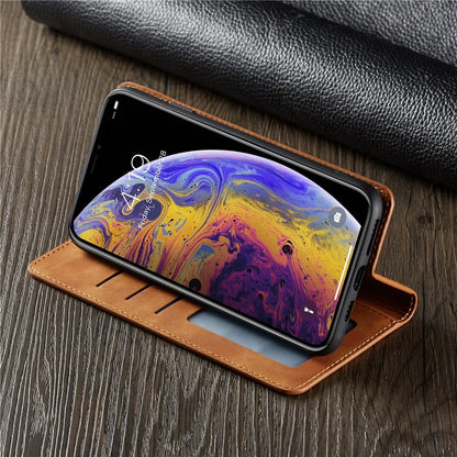 Thin Suede Leather Wallet Case for iPhone Flip Cover Strong Magnet