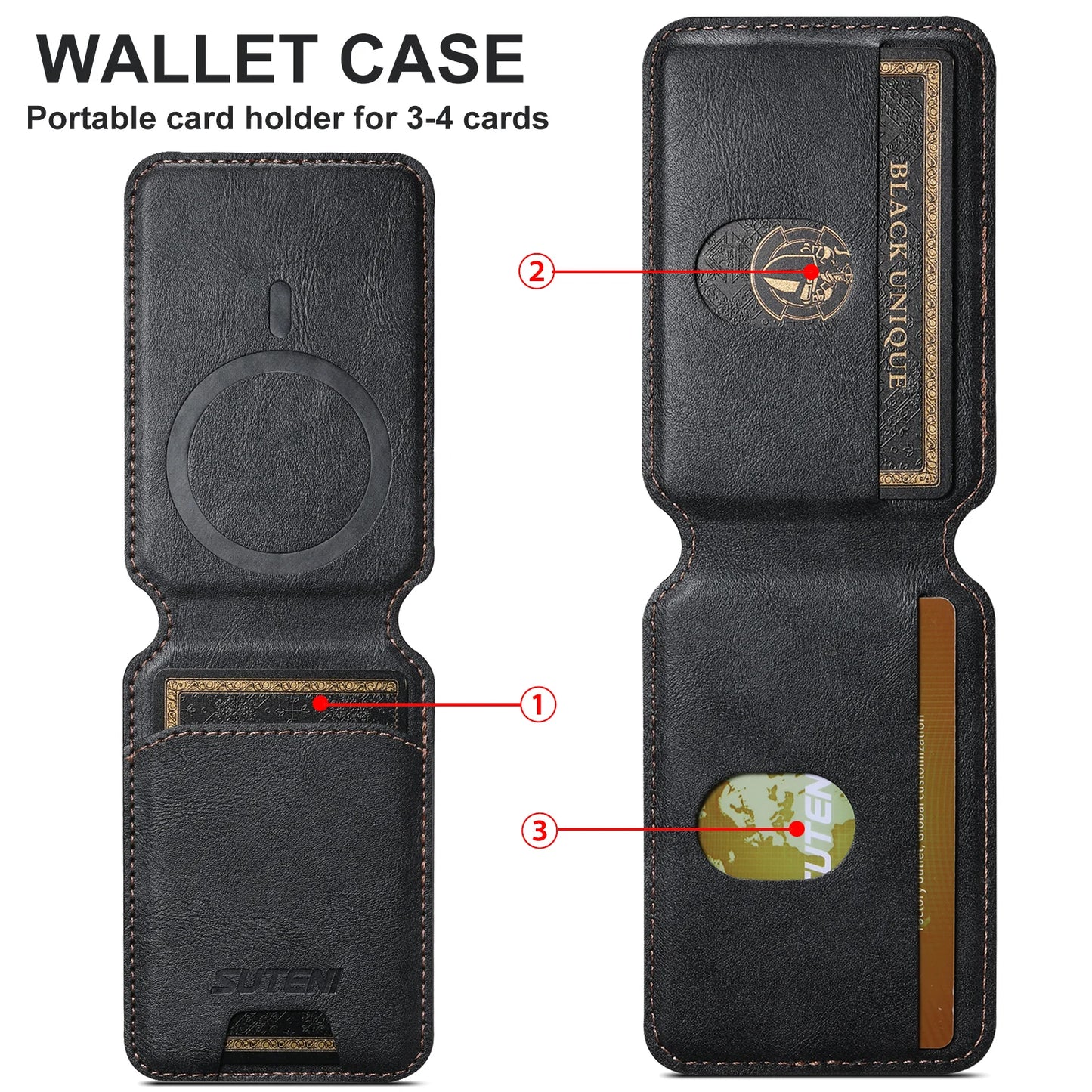 MagSafe Magnetic Coil PU Leather Card Holder Wallet