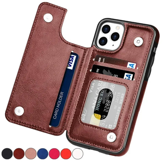 Wallet With Card Slot Stand Flip Leather Case For iPhone