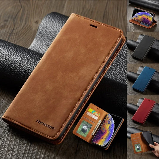 Thin Suede Leather Wallet Case for iPhone Flip Cover Strong Magnet