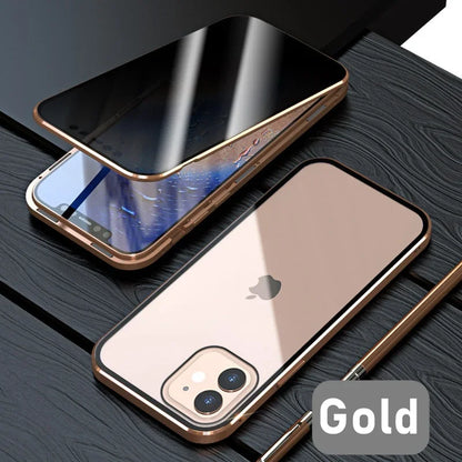 Privacy Magnetic Case For iPhone Magnetic Tempered Glass 360 Protective Cover