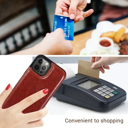 Wallet With Card Slot Stand Flip Leather Case For iPhone