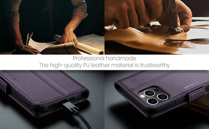 iPhone RFID Blocking Litchi Texture Phone Cover Leather Stand Wallet Case