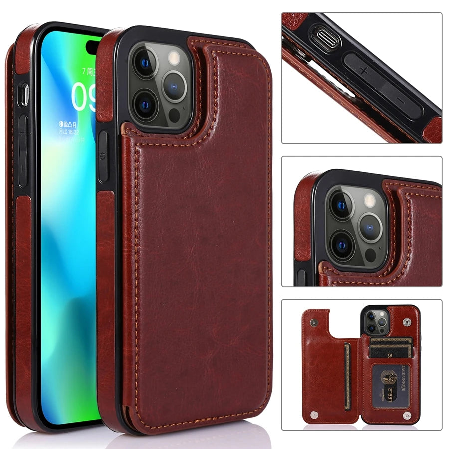 Wallet With Card Slot Stand Flip Leather Case For iPhone