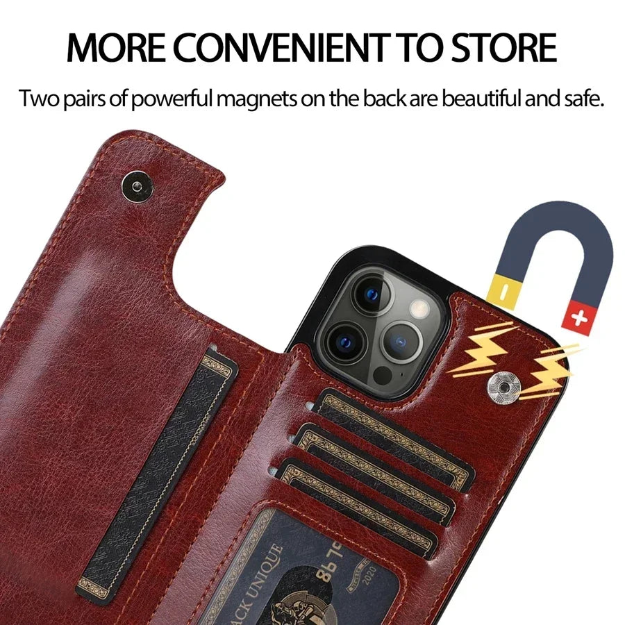 Wallet With Card Slot Stand Flip Leather Case For iPhone