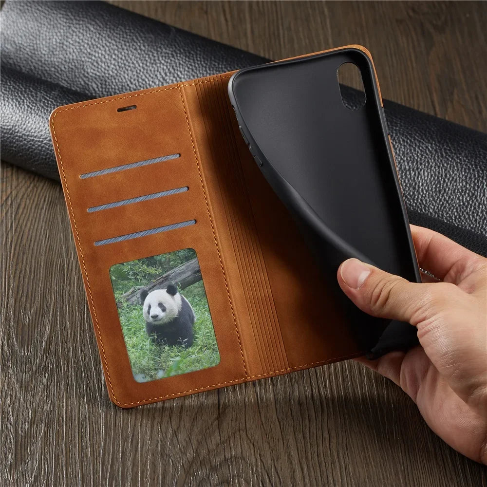 Thin Suede Leather Wallet Case for iPhone Flip Cover Strong Magnet