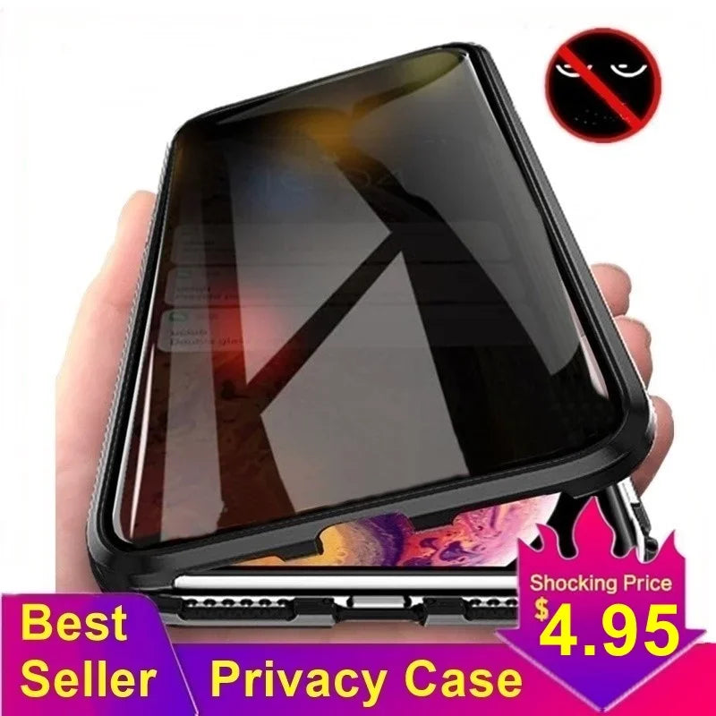 Privacy Magnetic Case For iPhone Magnetic Tempered Glass 360 Protective Cover