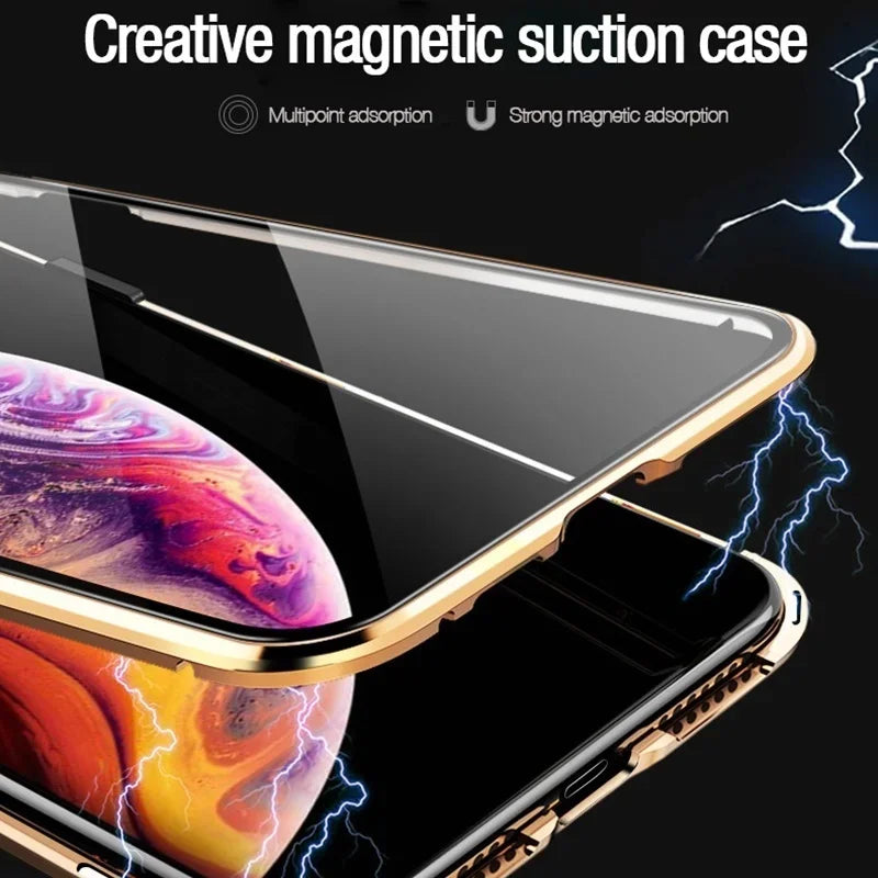 Privacy Magnetic Case For iPhone Magnetic Tempered Glass 360 Protective Cover