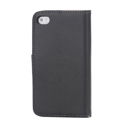 Genuine Split Leather Wallet Case for iPhone 4 4S Black - iPhone Accessories - iPhone 4 Cases | iPhone 4S Case - 4