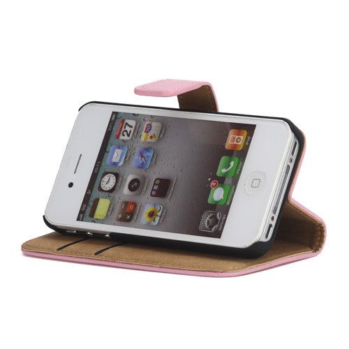 Genuine Split Leather Wallet Case for iPhone 4 4S Pink - iPhone Accessories - iPhone 4 Cases | iPhone 4S Case - 1