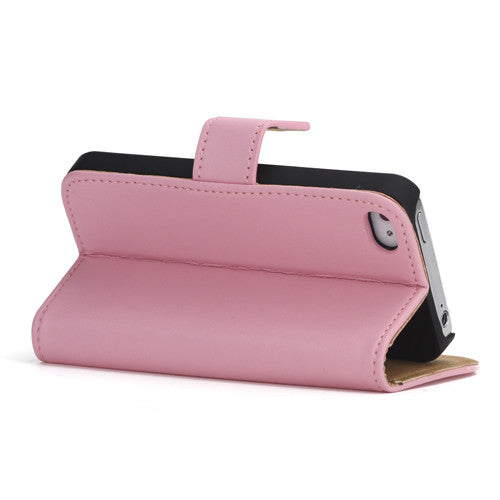 Genuine Split Leather Wallet Case for iPhone 4 4S Pink - iPhone Accessories - iPhone 4 Cases | iPhone 4S Case - 5