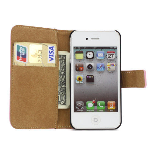 Genuine Split Leather Wallet Case for iPhone 4 4S Pink - iPhone Accessories - iPhone 4 Cases | iPhone 4S Case - 3
