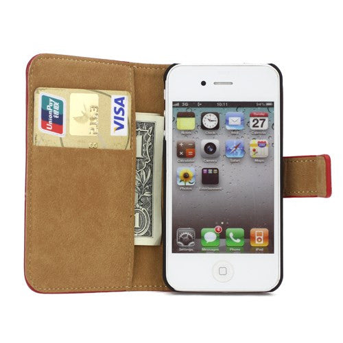 Genuine Split Leather Wallet Case for iPhone 4 4S Red - iPhone Accessories - iPhone 4 Cases | iPhone 4S Case - 5
