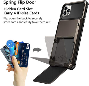 iPhone 12 Mini Heavy Duty Bumper Armor Wallet Case with Sliding Hidden  Credit Card Holder Black