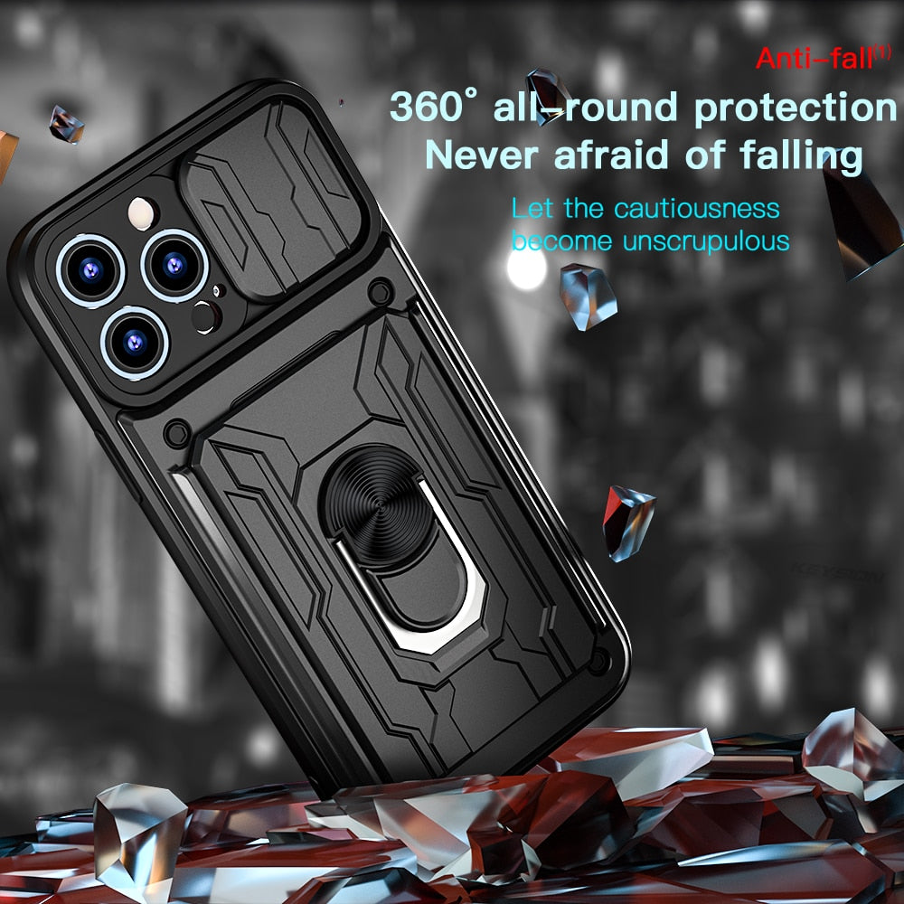 Shockproof Case for iPhone With Card Slot Ring Stand Camera Protection