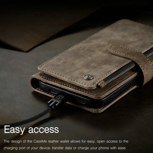 Caseme Zipper Retro Leather Wallet For iPhone