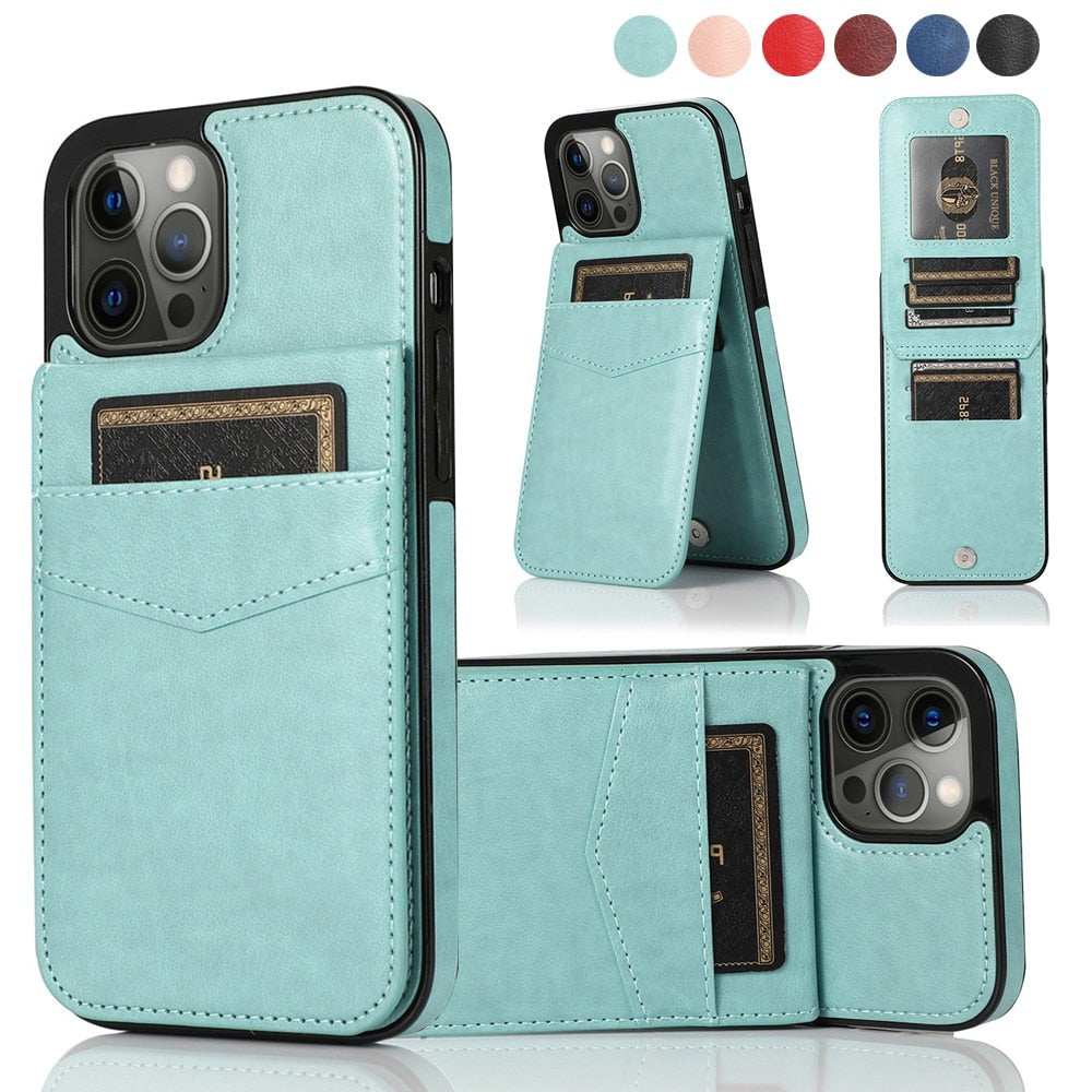 Wallet Cards Case For iPhone with Leather Stand Holder