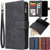 Zipper Flip Wallet Case Magnetic Luxury Leather Cover For iPhone