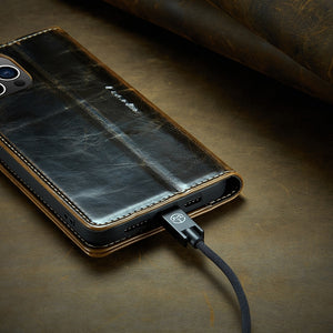 Crazy Horse Leather Wallet Case For iPhone