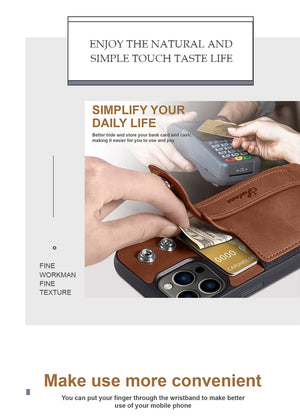 Suteni Leather Card Wallet Wristband Kickstand iPhone Case