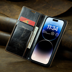 Crazy Horse Leather Wallet Case For iPhone