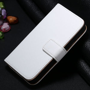 Genuine Split Leather Wallet Case for iPhone 4 4S - White