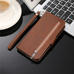 PU Leather Zipper Flip Wallet Case For iPhone