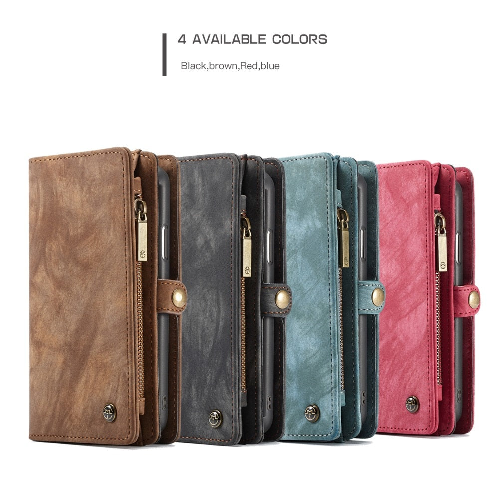 Retro Leather Zipper Wallet Card Multifunction Magnetic Case for iPhone 6 7 8 Plus X