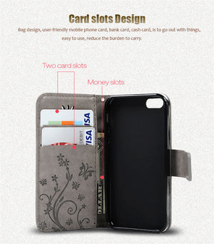 Flower Printing Design PU Leather Stand Wallet for iPhone 5 5S SE with Card Slots - iPhone Accessories - iPhone SE Case | iPhone 5 5S Cases - 4