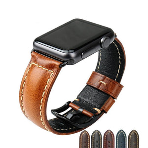 Oil Wax Leather Watch Bracelet For Apple Watch Band 42mm 38mm