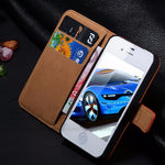 Genuine Split Leather Wallet Case for iPhone 4 4S - Orange