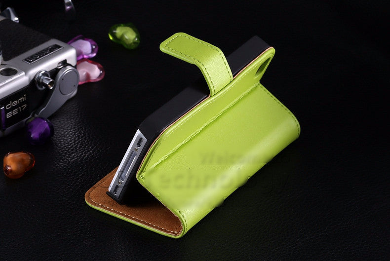 Genuine Split Leather Wallet Case for iPhone 4 4S - Green